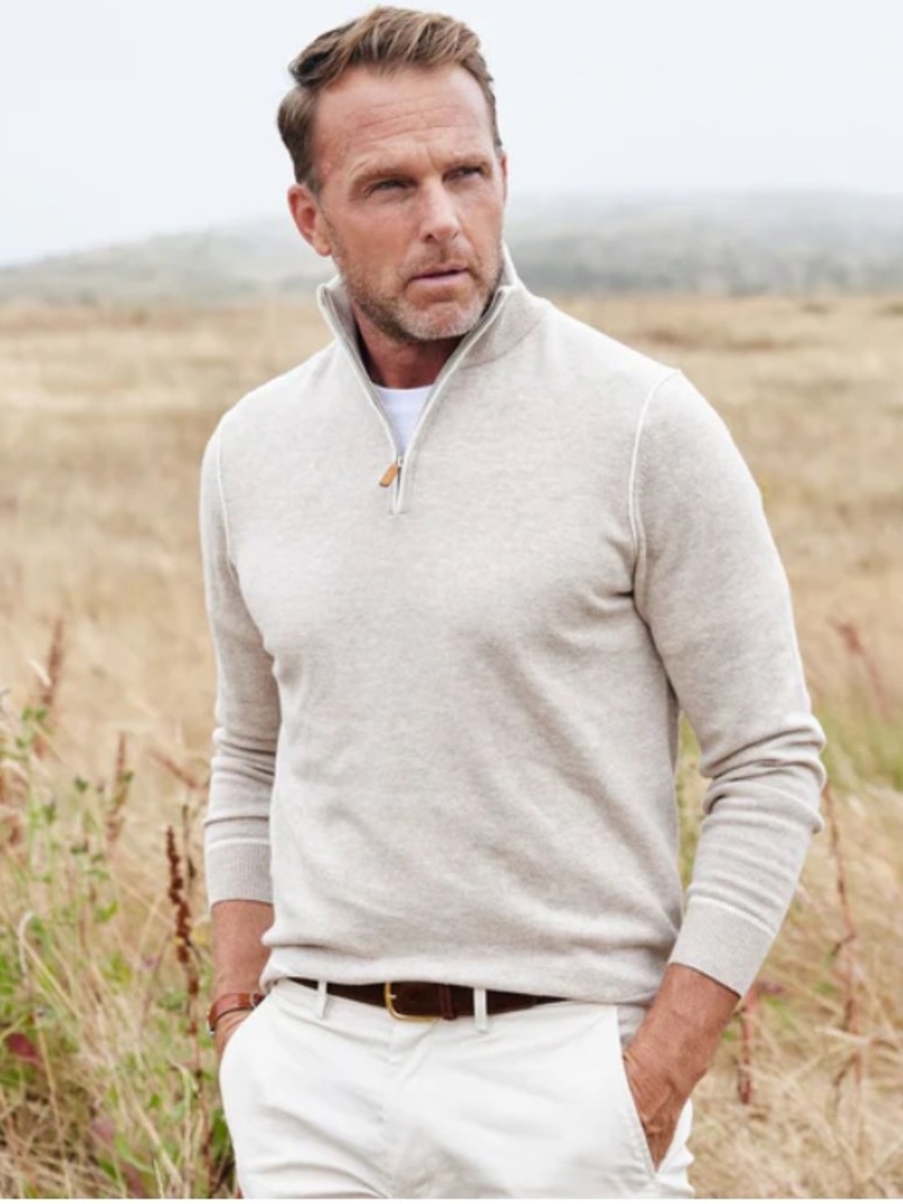 NWT Collars & Co. Napoli Accent Quarter Zip Wool & Cashmere Sweater Cream Medium